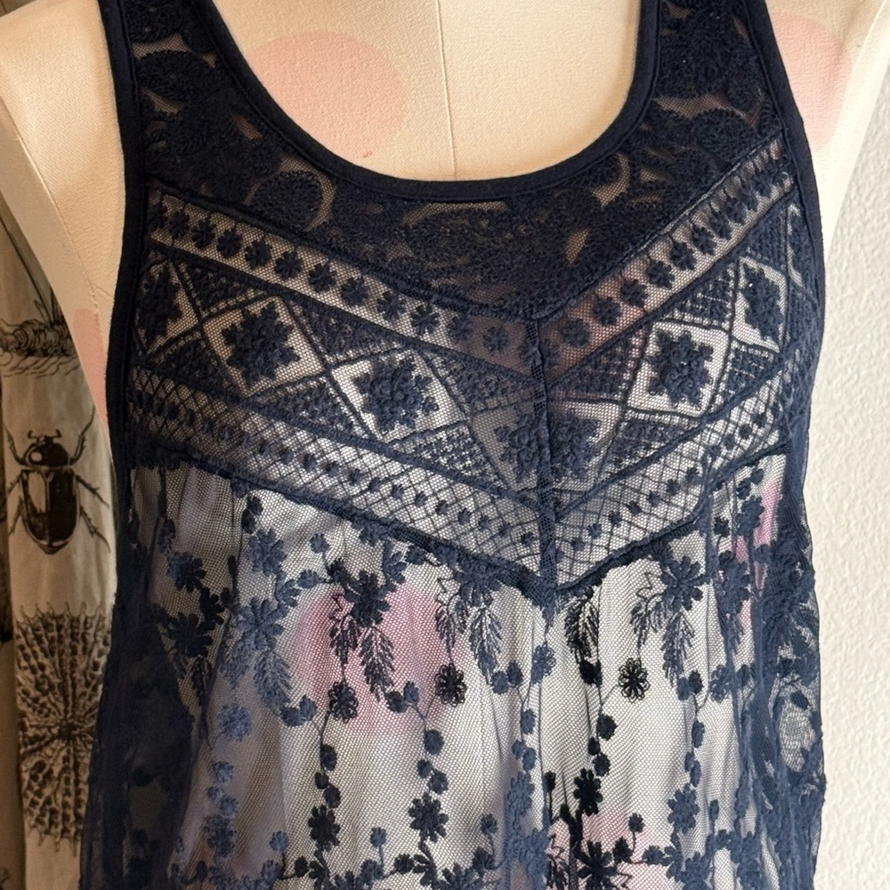 Navy Blue Lace Tank Top